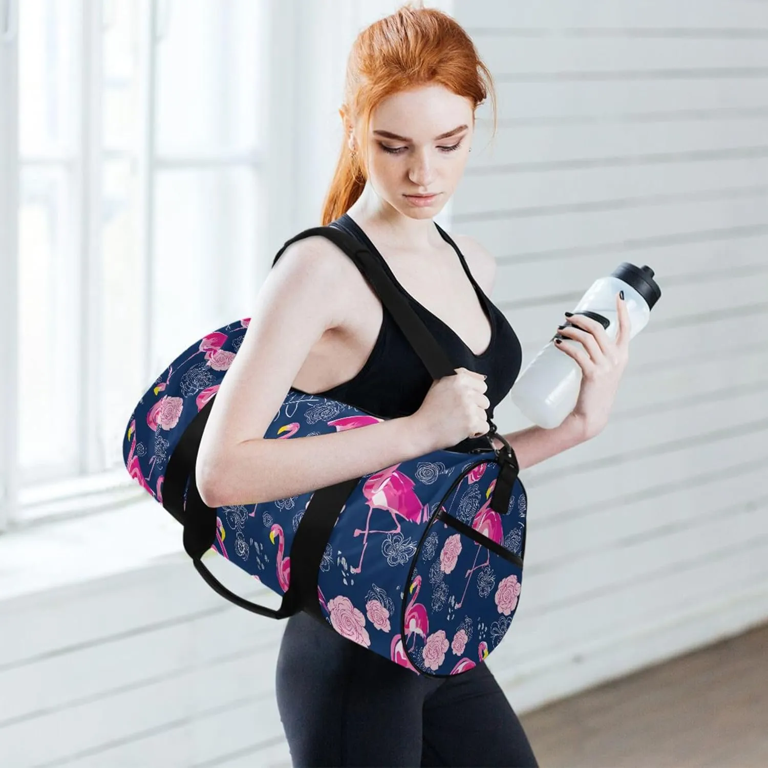 MNSRUU Sports Duffel Bags, Flowers Flamingo Athletic Gym Bag Overnight Workout Travel Tote Luggage for Men Women Yoga