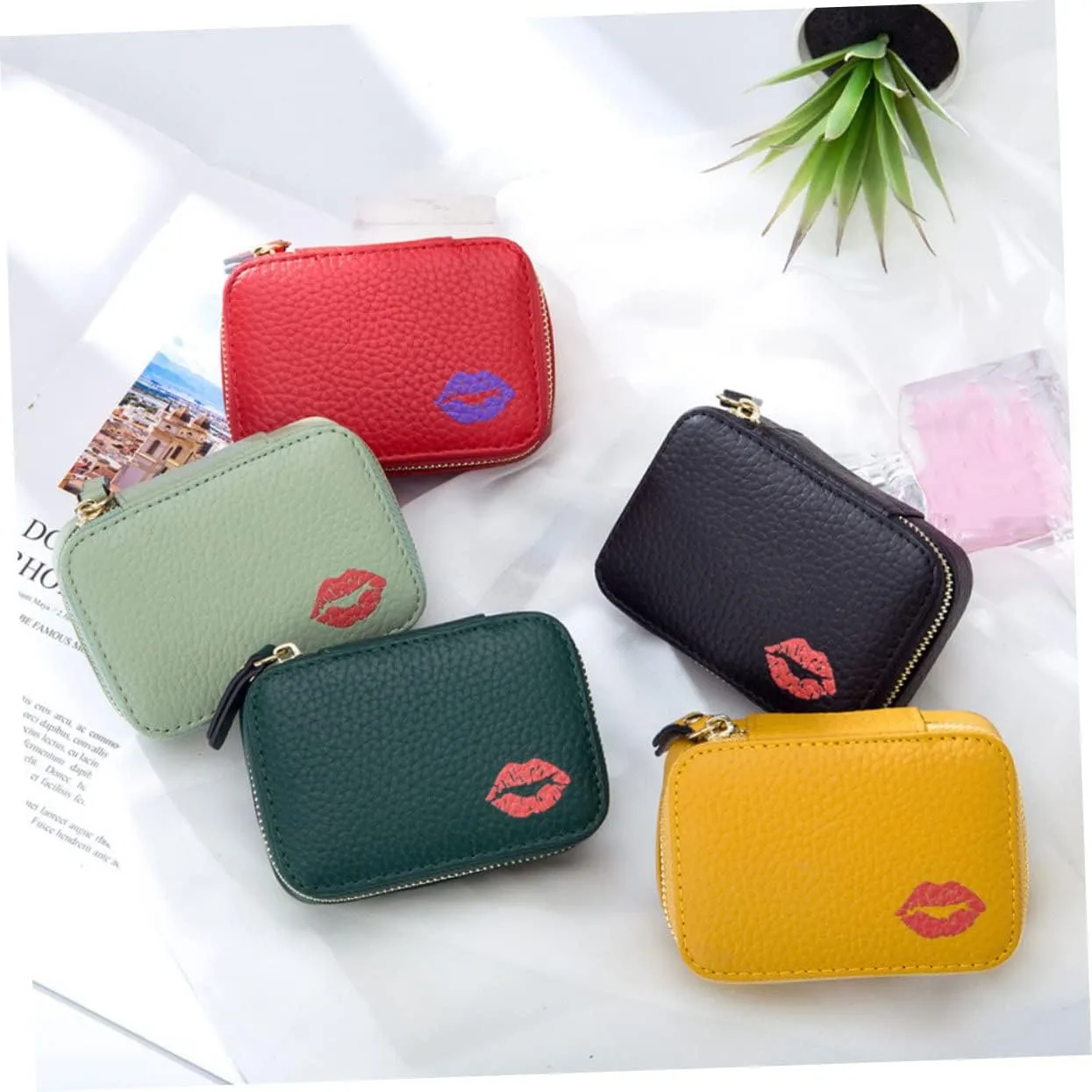 Mobestech Faux Leather Makeup Bag - Portable Lipstick Holder & Storage Pouch - Small Zipper Travel Cosmetic Bag