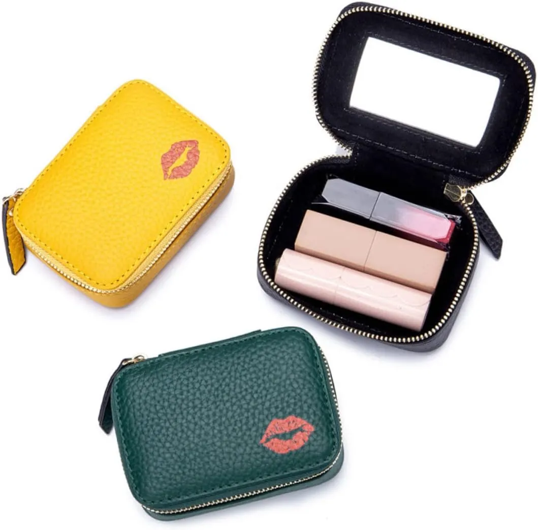 Mobestech Faux Leather Makeup Bag - Portable Lipstick Holder & Storage Pouch - Small Zipper Travel Cosmetic Bag