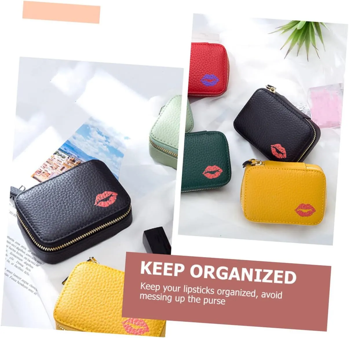 Mobestech Faux Leather Makeup Bag - Portable Lipstick Holder & Storage Pouch - Small Zipper Travel Cosmetic Bag
