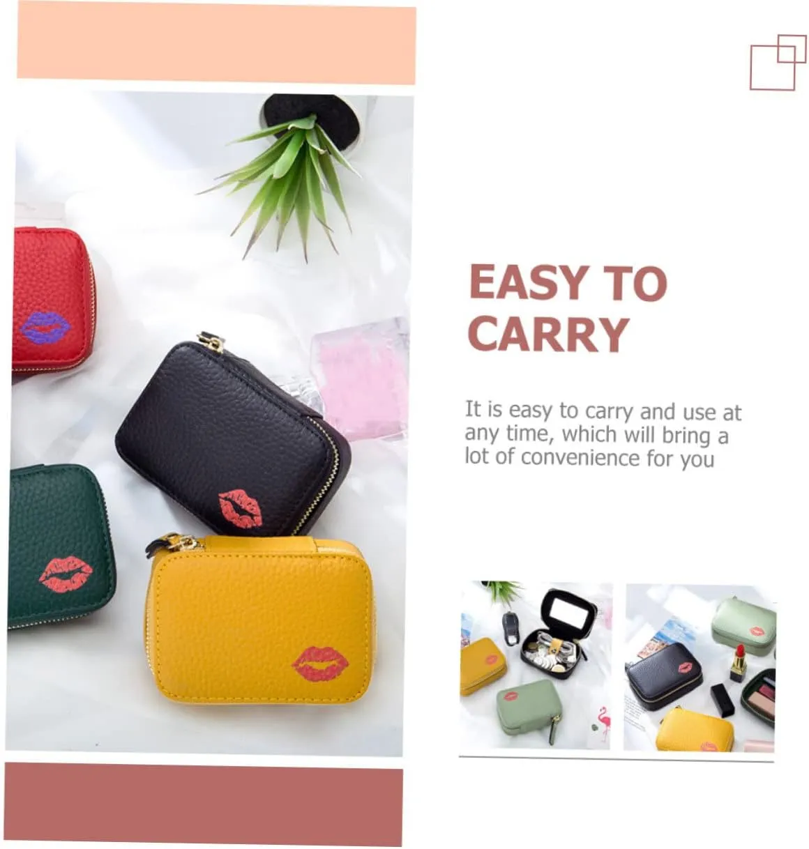 Mobestech Faux Leather Makeup Bag - Portable Lipstick Holder & Storage Pouch - Small Zipper Travel Cosmetic Bag