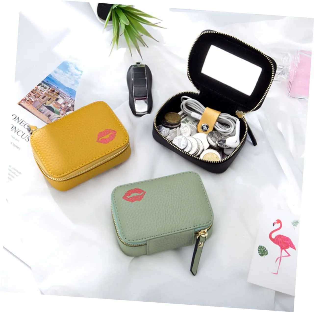 Mobestech Faux Leather Makeup Bag - Portable Lipstick Holder & Storage Pouch - Small Zipper Travel Cosmetic Bag