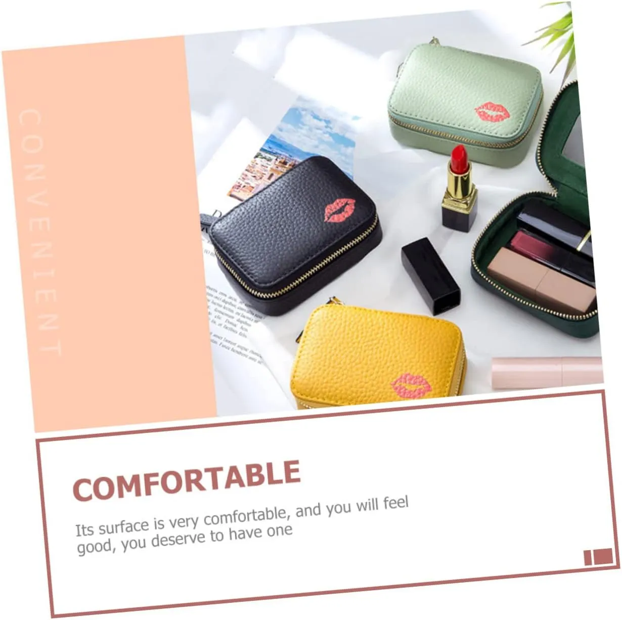 Mobestech Faux Leather Makeup Bag - Portable Lipstick Holder & Storage Pouch - Small Zipper Travel Cosmetic Bag