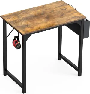 Modern Minimalist Computer Desk - Robust Home Office Desk with Eco-Friendly Desktop, Storage Bag & Hook - for Study, Writing desks, Workspace Organization (Rustic Brown, 30-inch)