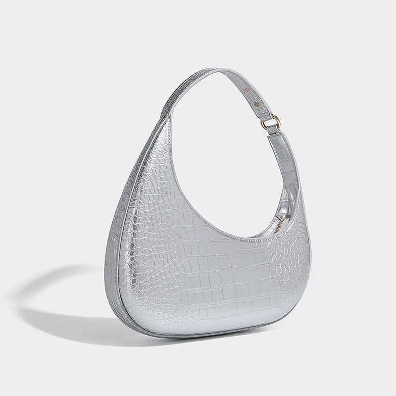Moon Bags For Women, Faux Crocodile Pattern Leather Crescent Bag, Small Trendy Shoulder Bag Women's Fashion Handbag