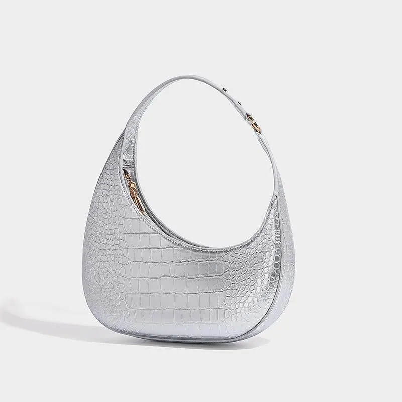 Moon Bags For Women, Faux Crocodile Pattern Leather Crescent Bag, Small Trendy Shoulder Bag Women's Fashion Handbag
