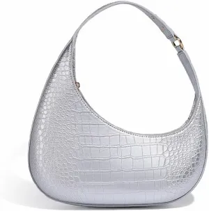 Moon Bags For Women, Faux Crocodile Pattern Leather Crescent Bag, Small Trendy Shoulder Bag Women's Fashion Handbag