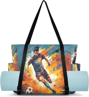 Motion Soccer Player Yoga Mats Bags for Women with Pocket Yoga Shoulder Tote Carrier with Zipper for Gym Travel Workout