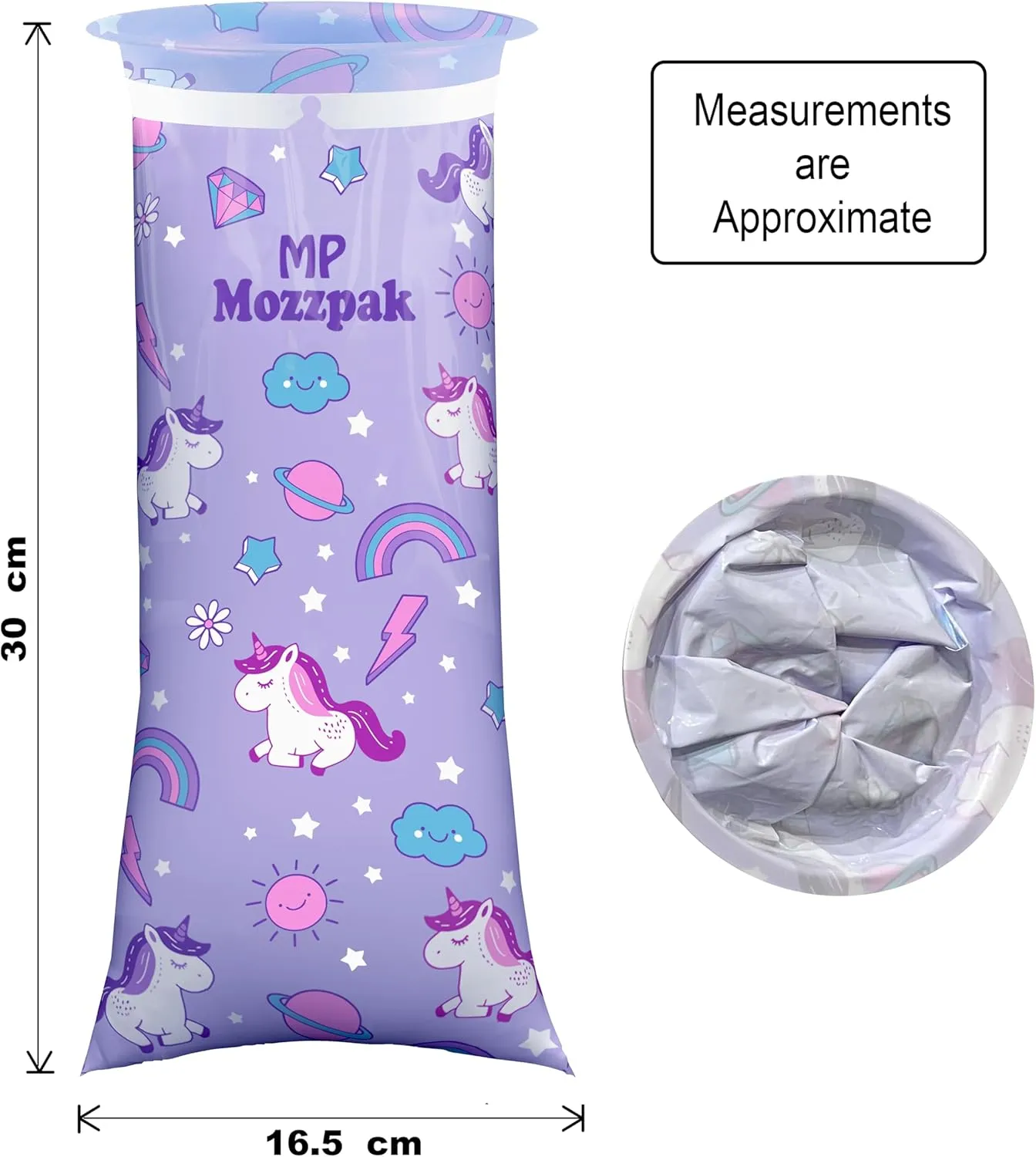 MP MOZZPAK Unicorn Kids Vomit Bags Disposable 35 Pack - Emesis Bags, Leak-Proof Barf Bags, Motion Sickness Relief for Children, Travel Friendly Puke Bags, Throw up Bags for Car, Plane, & Road Trips