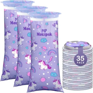 MP MOZZPAK Unicorn Kids Vomit Bags Disposable 35 Pack - Emesis Bags, Leak-Proof Barf Bags, Motion Sickness Relief for Children, Travel Friendly Puke Bags, Throw up Bags for Car, Plane, & Road Trips