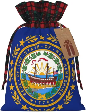 Muflvdx New Hampshire State Flag Print Christmas Gift Bags,Reusable Holiday Bags For Gifts,For Christmas,Birthdays,Parties