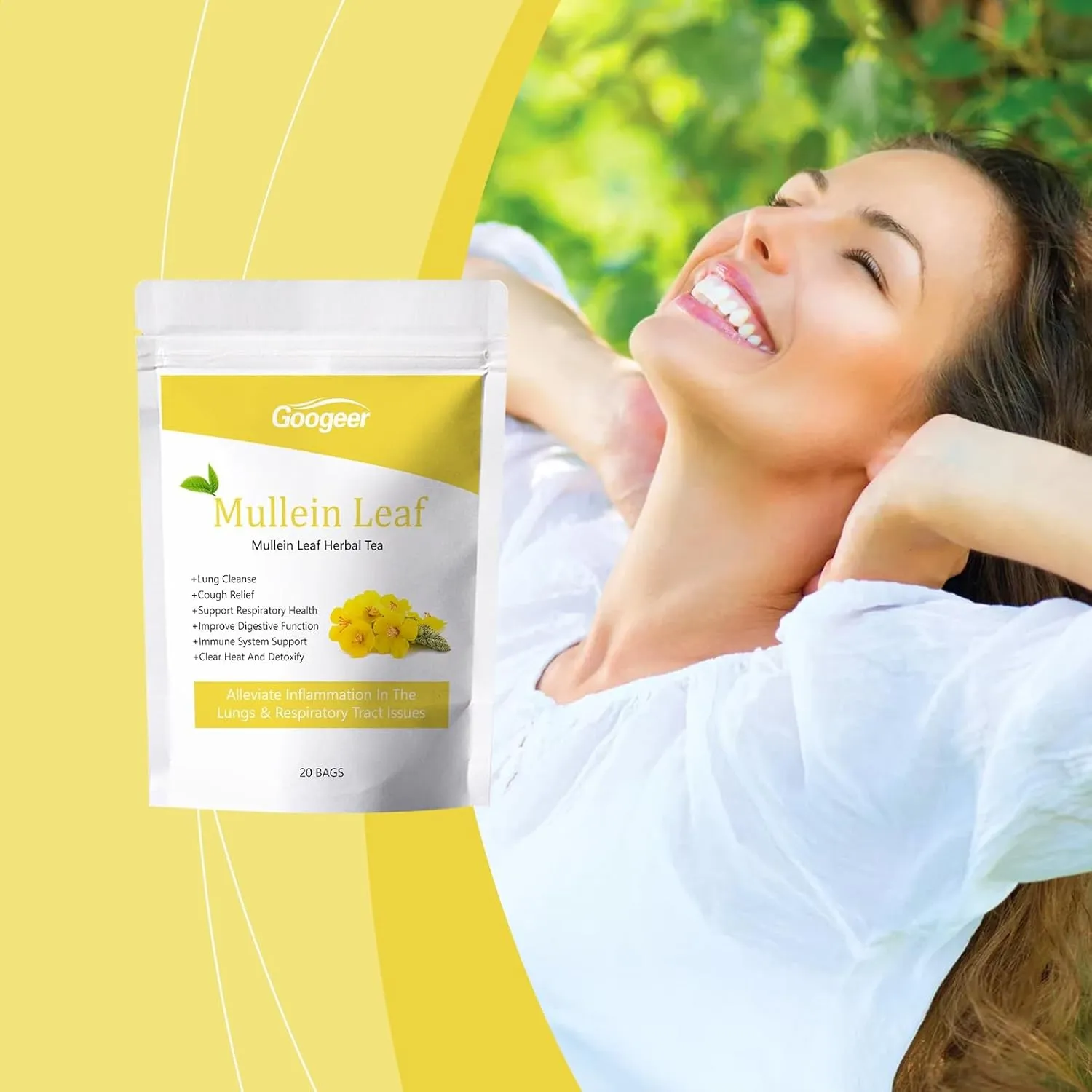 Mullein Leaf Herbal Lung Cleansing Tea Bags For Improved Lung Function, Natural Body Therapy, Refreshing And Easy To Brew(3PCS)