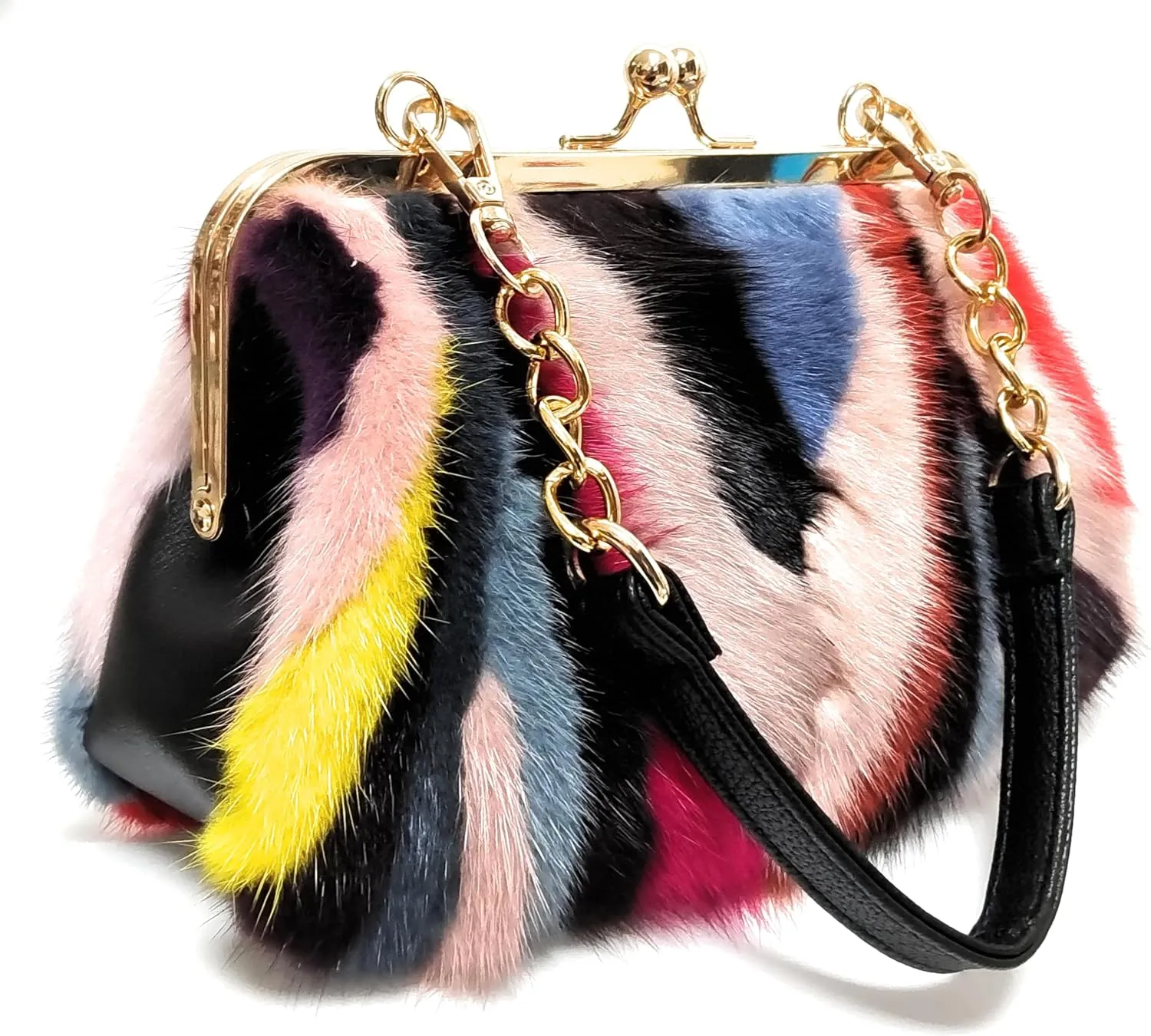 Multicolored Mink Bag - Unique Pattern, Dual Straps, Chain & Clasp - A/W Collection