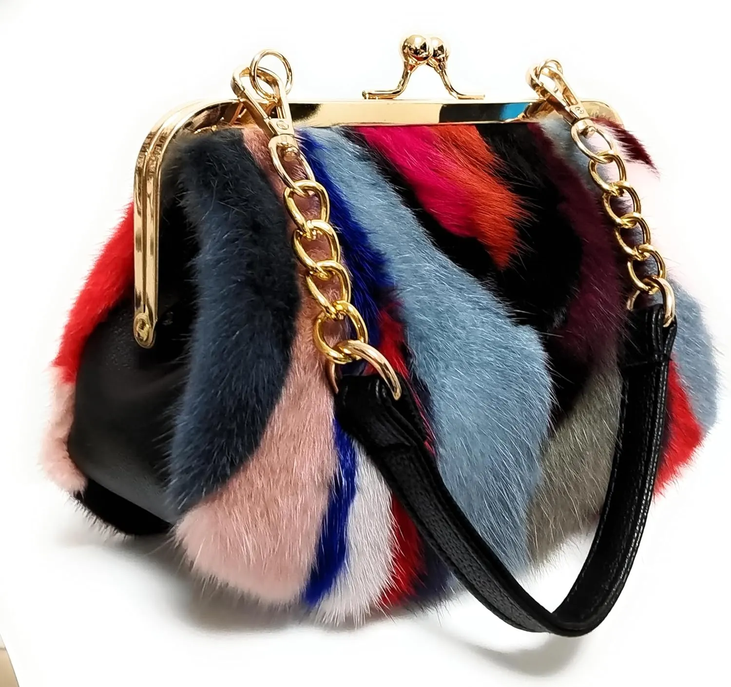 Multicolored Mink Bag - Unique Pattern, Dual Straps, Chain & Clasp - A/W Collection
