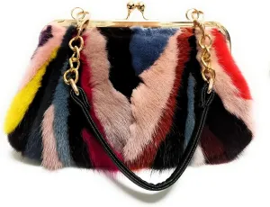 Multicolored Mink Bag - Unique Pattern, Dual Straps, Chain & Clasp - A/W Collection