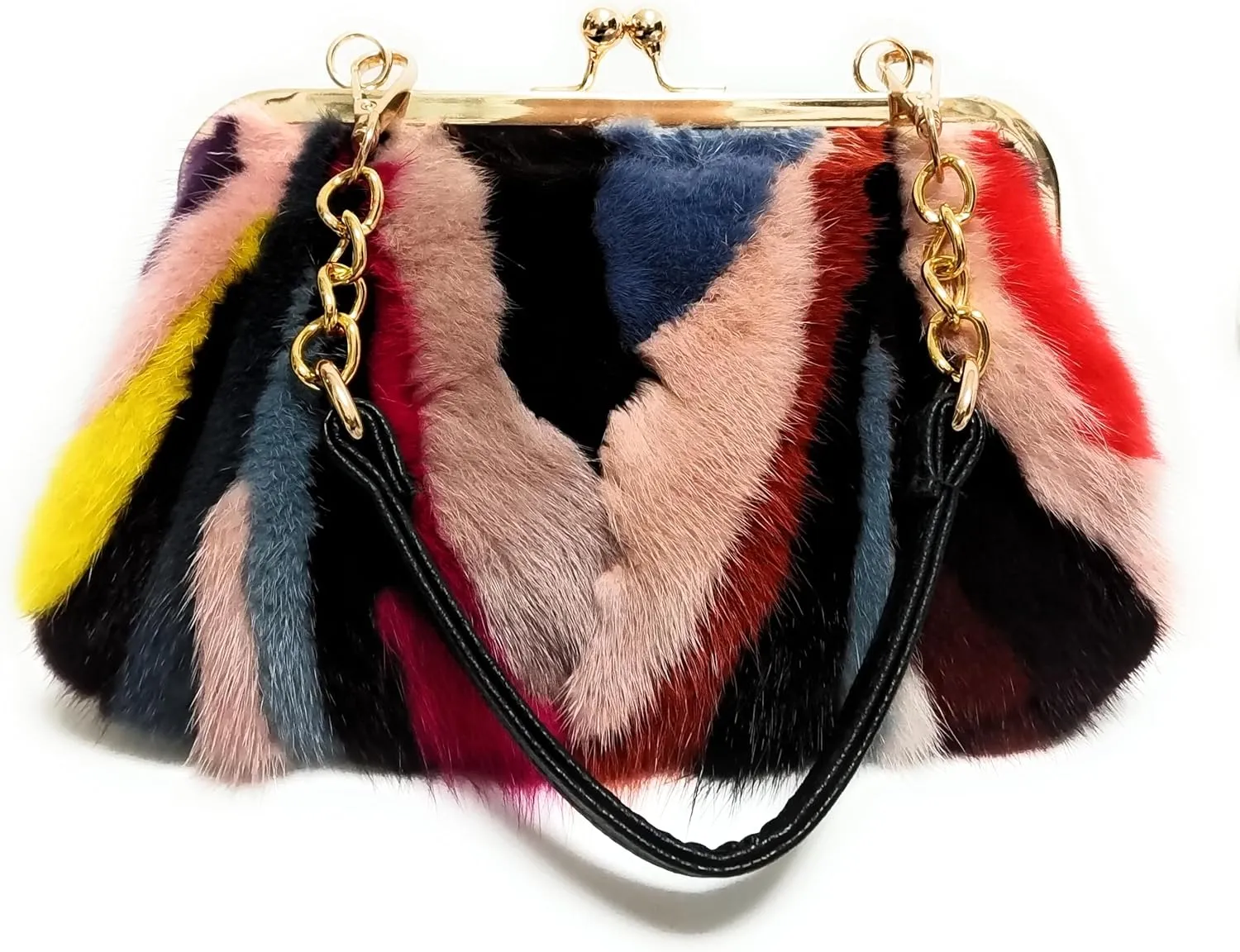 Multicolored Mink Bag - Unique Pattern, Dual Straps, Chain & Clasp - A/W Collection
