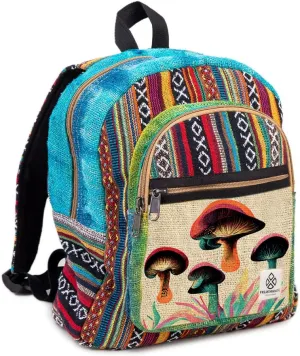 Mushroom Hemp Backpack Bag - Eco Friendly Unique Unisex Rustic Durable Travel Friendly Daypack Bag