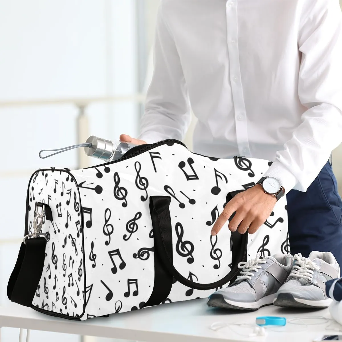 Music Notes Travel Duffle Bag for Women Men Gym Duffel Foldable Bag Waterproof Weekender Rustic Musical Duffle Tote