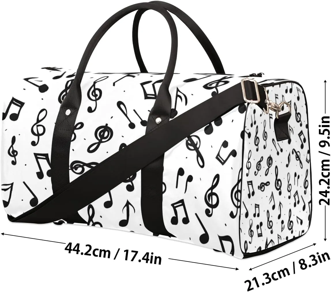 Music Notes Travel Duffle Bag for Women Men Gym Duffel Foldable Bag Waterproof Weekender Rustic Musical Duffle Tote