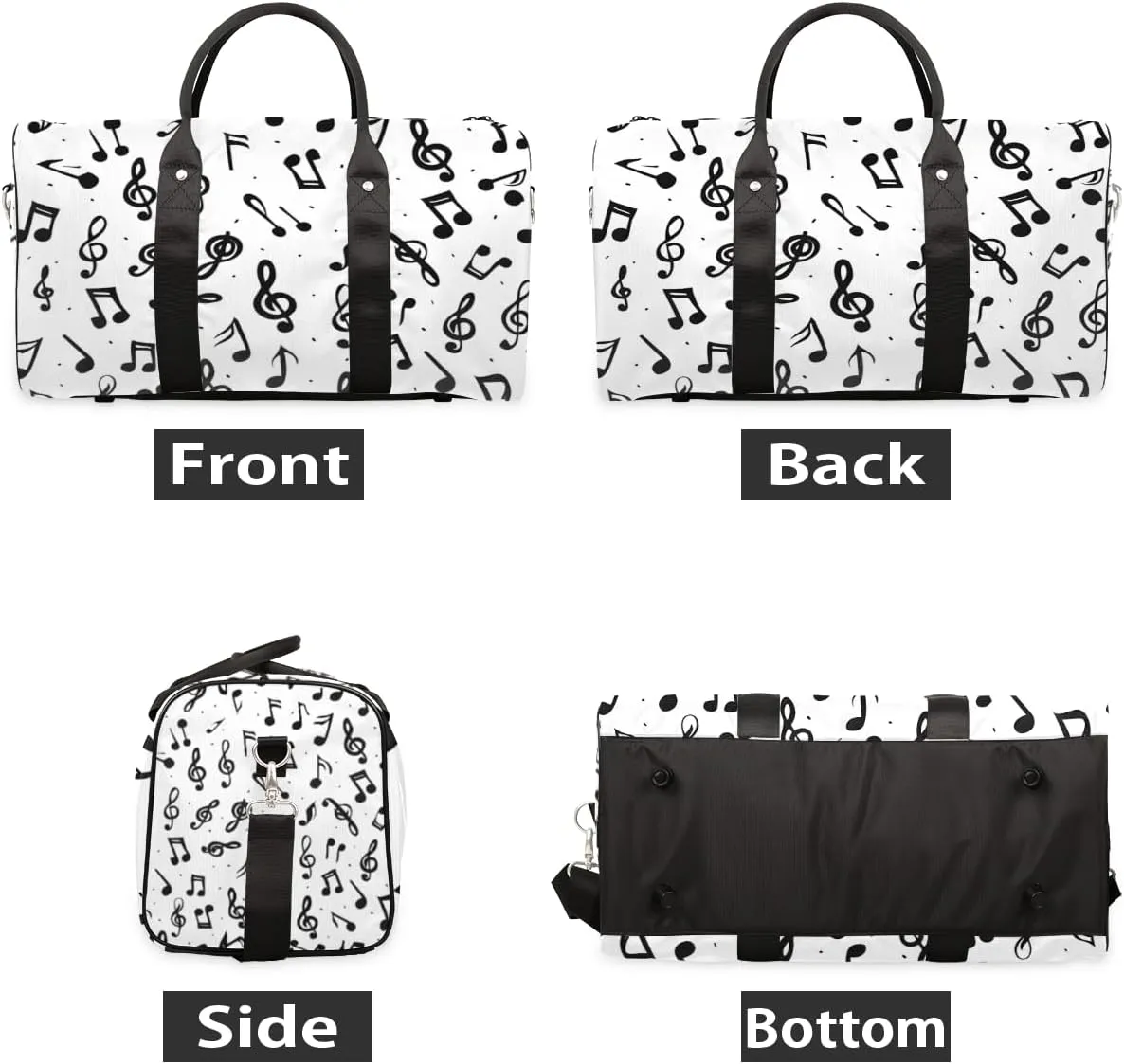Music Notes Travel Duffle Bag for Women Men Gym Duffel Foldable Bag Waterproof Weekender Rustic Musical Duffle Tote