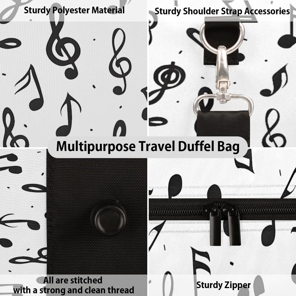 Music Notes Travel Duffle Bag for Women Men Gym Duffel Foldable Bag Waterproof Weekender Rustic Musical Duffle Tote