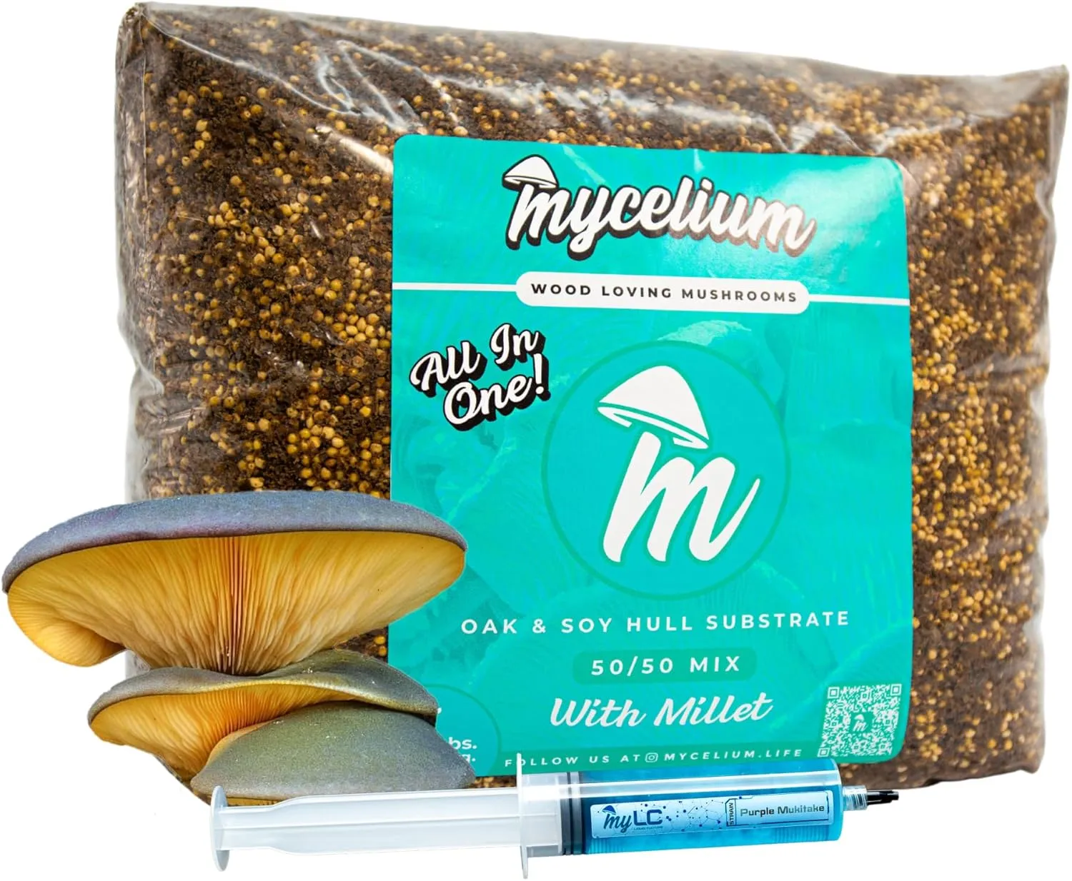 Mycelium Mushroom Growing Kit, Purple Mukitake Gourmet I Oak & Soy Hull Substrate I High Yield Proprietary Mix I Sterile Grow Bag with 20ml Liquid Culture Syringe for Starter & Pro Home Growers, 8lbs