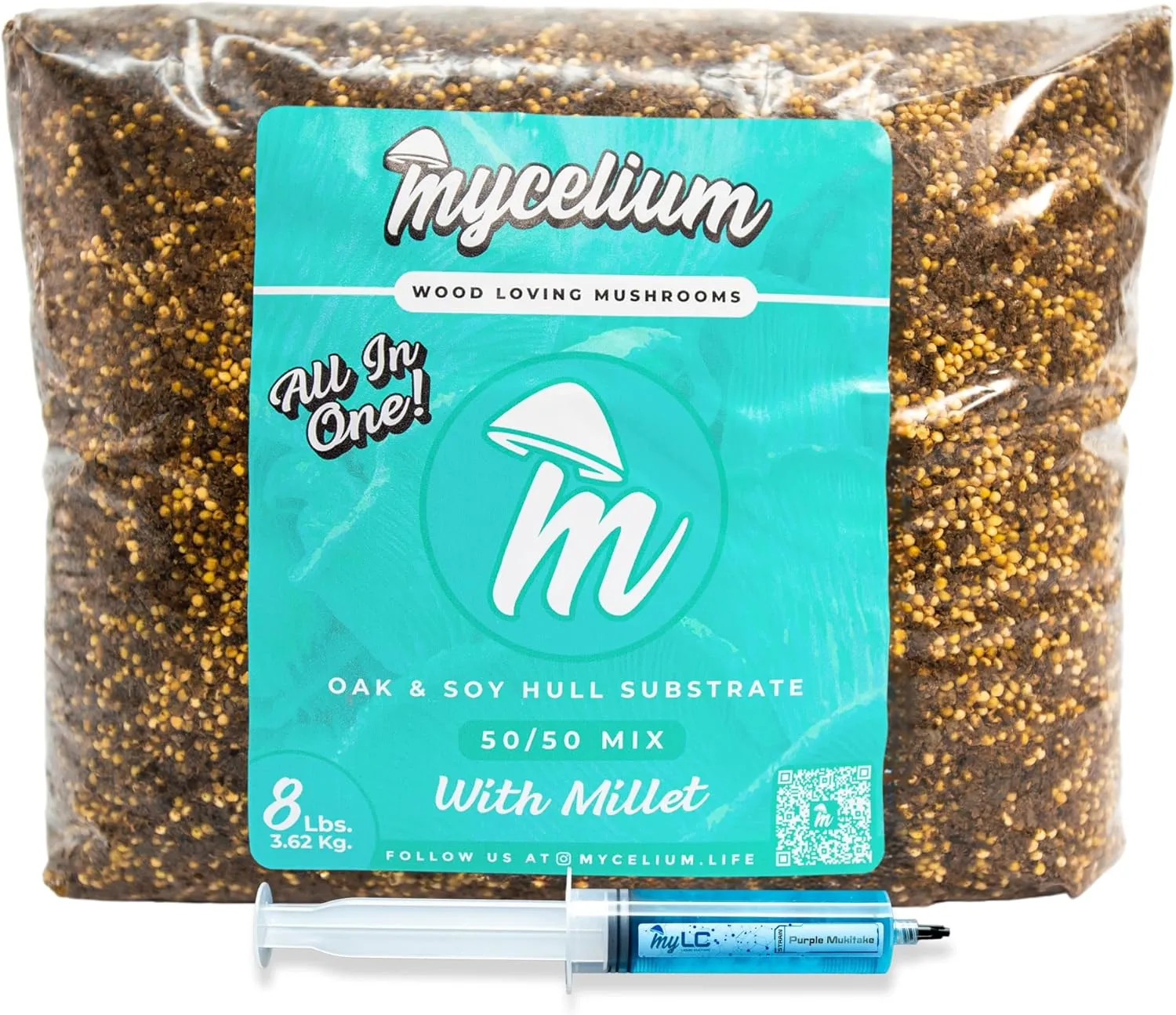 Mycelium Mushroom Growing Kit, Purple Mukitake Gourmet I Oak & Soy Hull Substrate I High Yield Proprietary Mix I Sterile Grow Bag with 20ml Liquid Culture Syringe for Starter & Pro Home Growers, 8lbs
