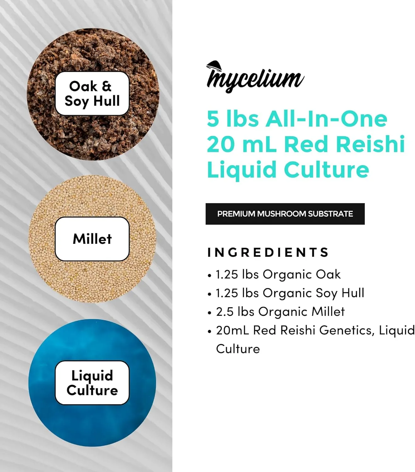 Mycelium Mushroom Growing Kit, Red Reishi Gourmet I Oak & Soy Hull Substrate with Millet I High Yield Proprietary Mix I Grow Bag with 20ml Liquid Culture Syringe for Starter & Pro Home Growers, 5lbs