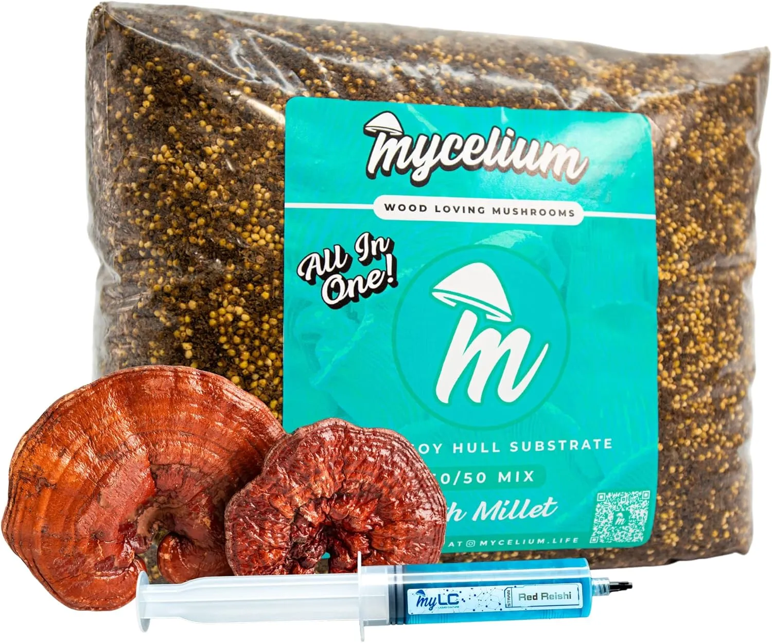 Mycelium Mushroom Growing Kit, Red Reishi Gourmet I Oak & Soy Hull Substrate with Millet I High Yield Proprietary Mix I Grow Bag with 20ml Liquid Culture Syringe for Starter & Pro Home Growers, 5lbs
