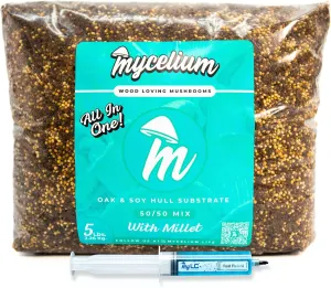 Mycelium Mushroom Growing Kit, Red Reishi Gourmet I Oak & Soy Hull Substrate with Millet I High Yield Proprietary Mix I Grow Bag with 20ml Liquid Culture Syringe for Starter & Pro Home Growers, 5lbs