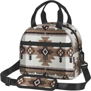 Native American Print Insulated Lunch Bag Large Capacity Lightweight Handheld Bags Back Zipper Pockets