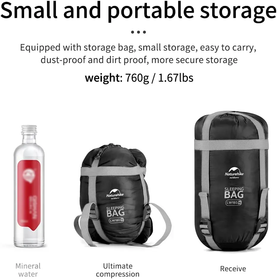 Naturehike Lightweight Sleeping Bag - Compact, Ultralight, Envelope Backpacking Bag - Portable, Waterproof, Comfortable With Compression Sack for 3 Season Camping, Traveling, Hiking