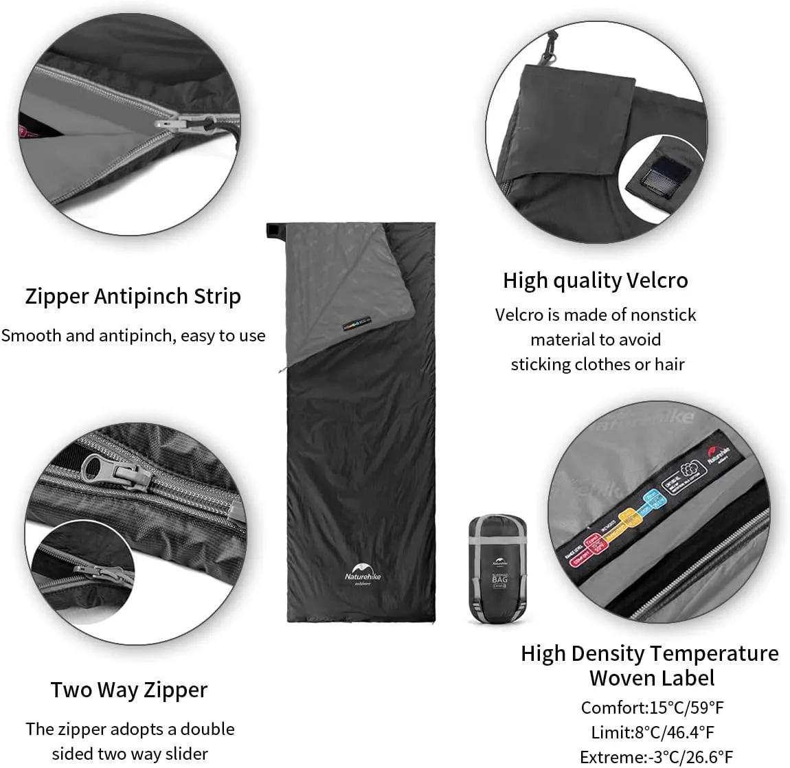 Naturehike Lightweight Sleeping Bag - Compact, Ultralight, Envelope Backpacking Bag - Portable, Waterproof, Comfortable With Compression Sack for 3 Season Camping, Traveling, Hiking
