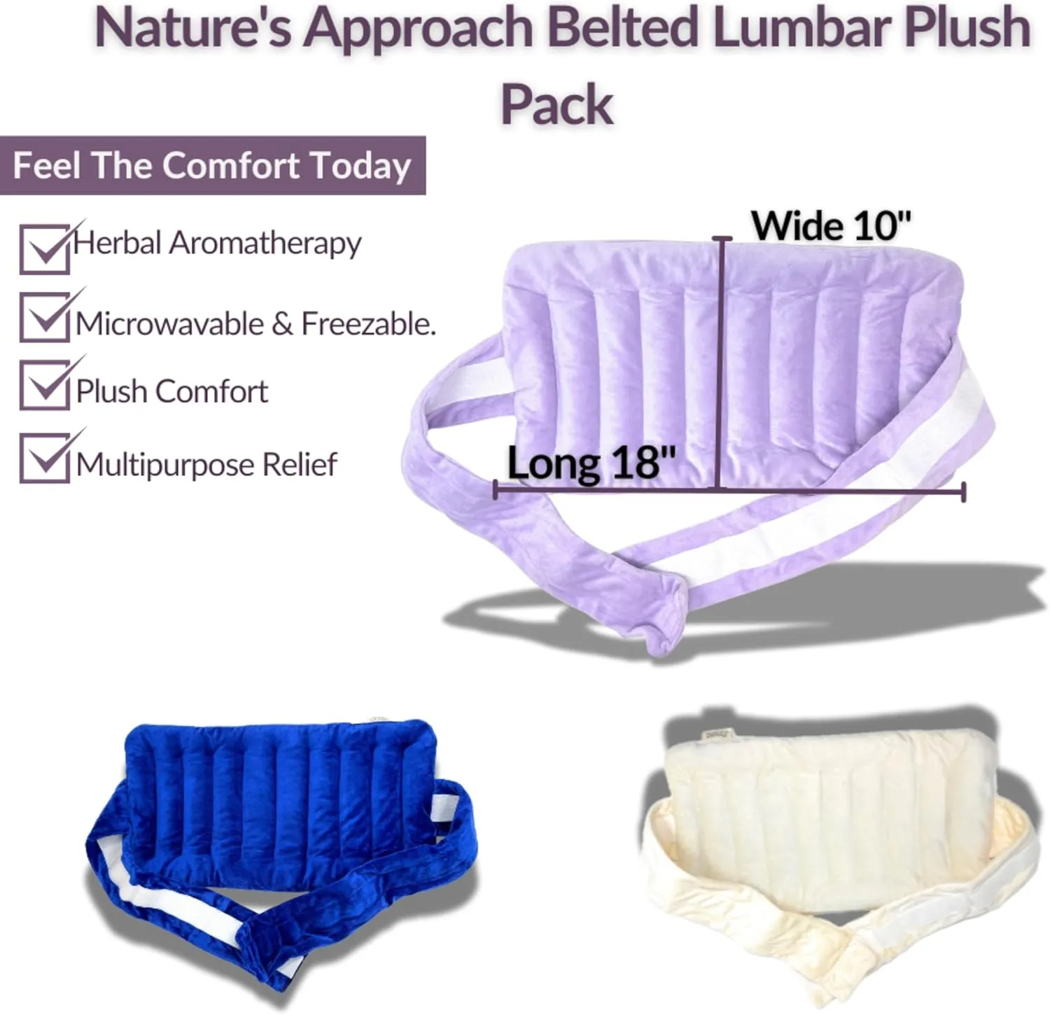 Nature's Approach Aromatherapy Belted Lumbar Wrap | Hot or Cold Therapy with a Soothing Blend of 12 Natural Herbs | Microwave and Freezer Safe