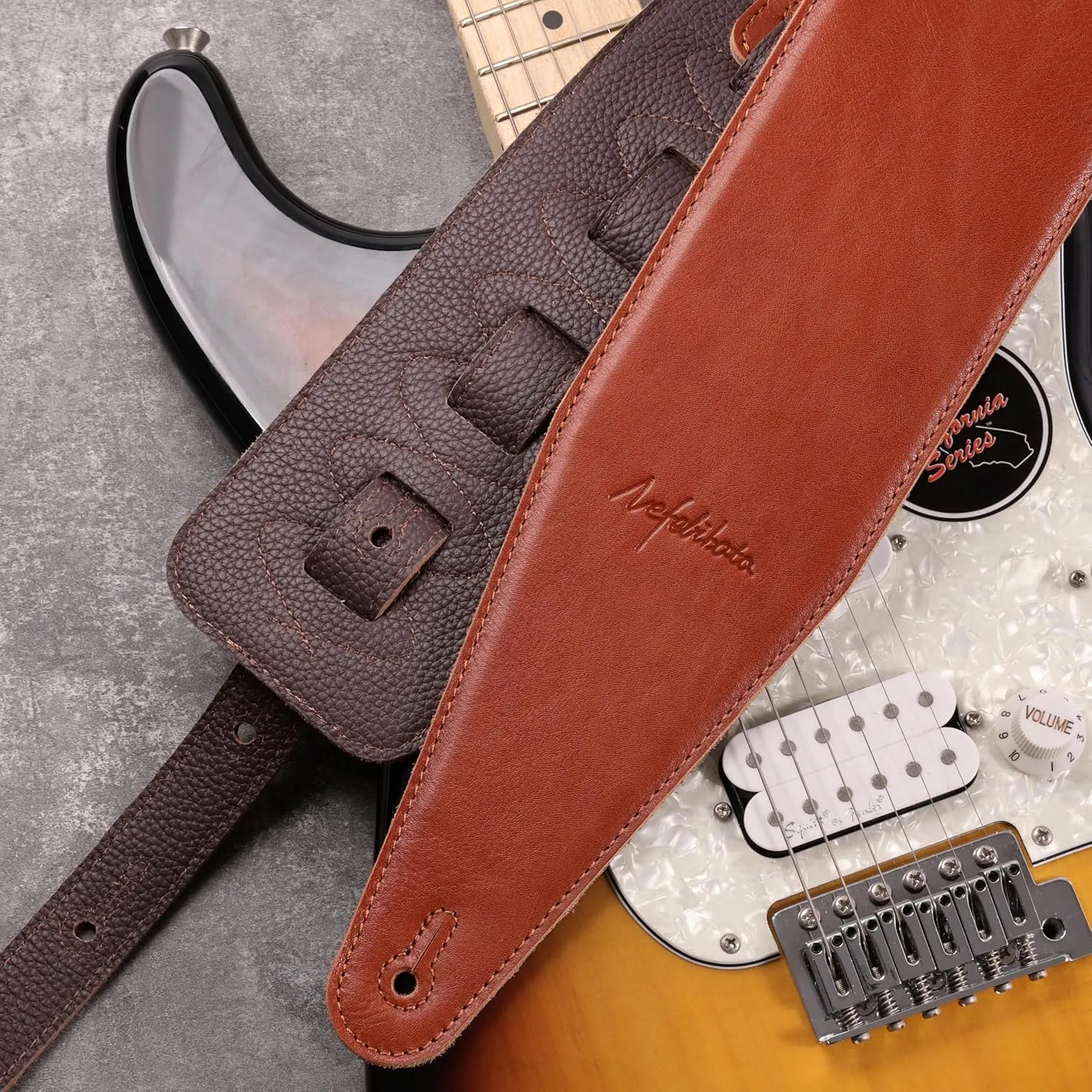 Nefelibata 3.8" Wide Guitar Strap, Full Grain Italian Leather Adjustable Guitar Straps with Foam Padding for Bass, Electric, and Acoustic Guitars