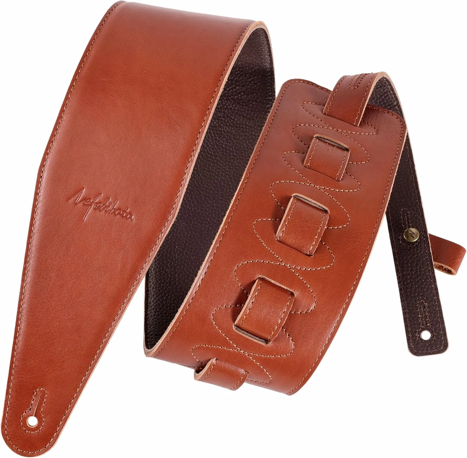 Nefelibata 3.8" Wide Guitar Strap, Full Grain Italian Leather Adjustable Guitar Straps with Foam Padding for Bass, Electric, and Acoustic Guitars