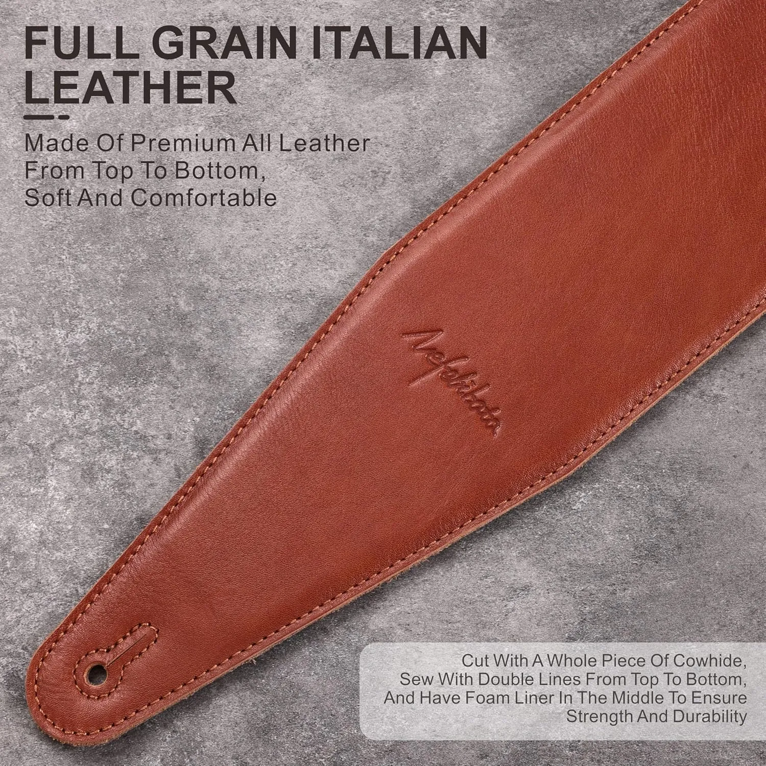Nefelibata 3.8" Wide Guitar Strap, Full Grain Italian Leather Adjustable Guitar Straps with Foam Padding for Bass, Electric, and Acoustic Guitars