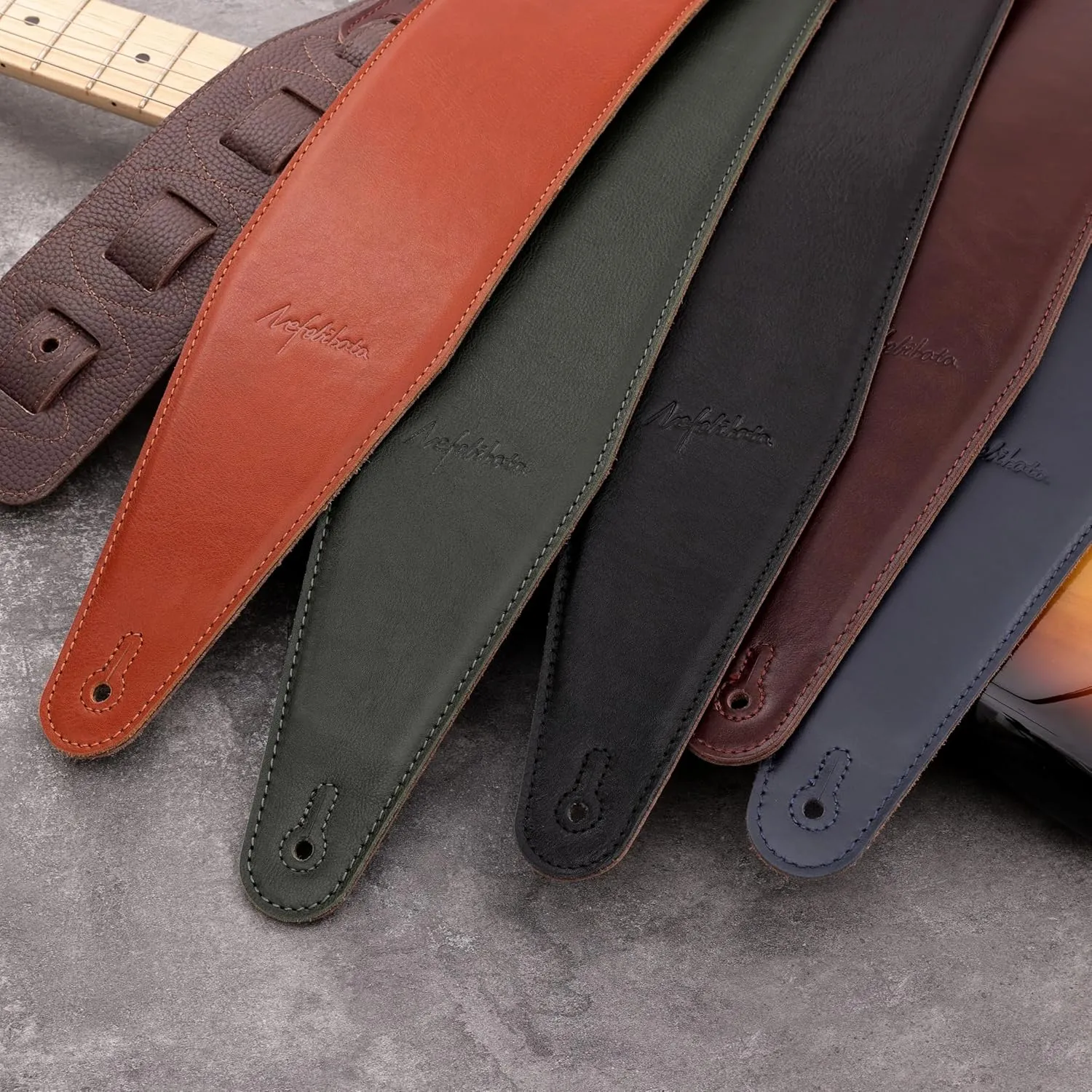 Nefelibata 3.8" Wide Guitar Strap, Full Grain Italian Leather Adjustable Guitar Straps with Foam Padding for Bass, Electric, and Acoustic Guitars