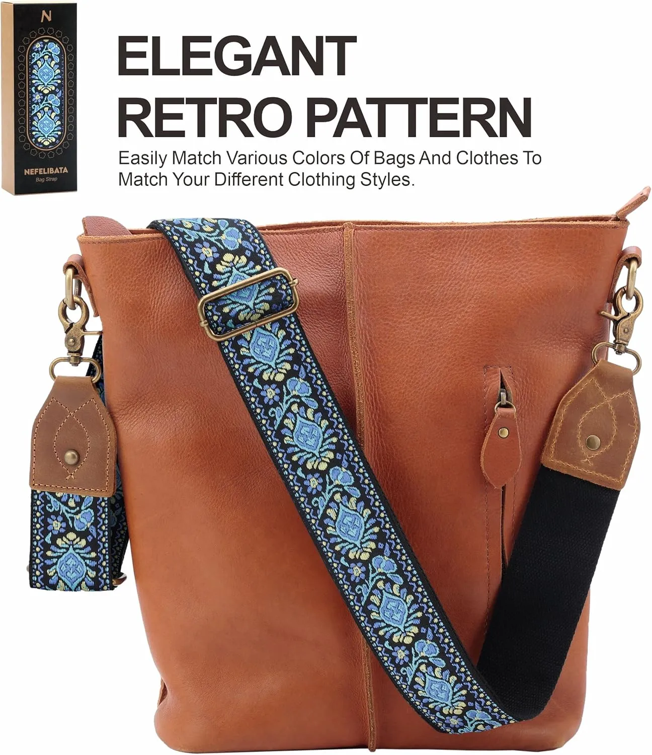 Nefelibata Purse Strap, 2" Cowhide Head Wide Shoulder Strap Adjustable Replacement,Retro Jacquard Embroidery Multi-pattern Crossbody Bag Straps for Handbag,Crossbody Bags(Purple Flower)
