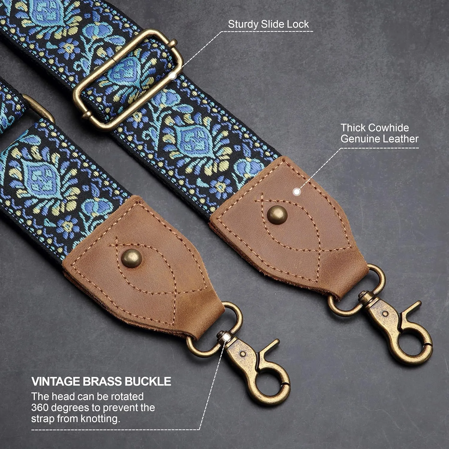 Nefelibata Purse Strap, 2" Cowhide Head Wide Shoulder Strap Adjustable Replacement,Retro Jacquard Embroidery Multi-pattern Crossbody Bag Straps for Handbag,Crossbody Bags(Purple Flower)