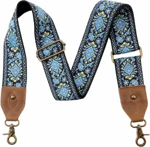 Nefelibata Purse Strap, 2" Cowhide Head Wide Shoulder Strap Adjustable Replacement,Retro Jacquard Embroidery Multi-pattern Crossbody Bag Straps for Handbag,Crossbody Bags(Purple Flower)