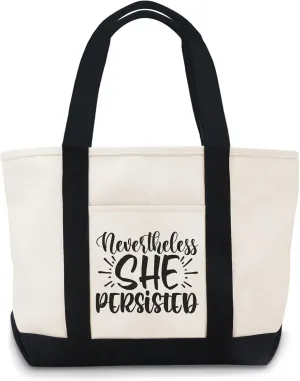 Nevertheless She Persisted Funny Canvas Tote Bag With Zipper Lightweight Reusable Grocery Shopping Cloth Bags