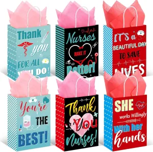 Nezyo 30 Pcs Nurse Gift Bags with 30 Wrapping Tissue Papers Nurses Appreciation Week Gifts Bags Stylish Nurse Appreciation Gifts for Thank Party Memorable Nursing Assistant Graduates Medical (Bright)