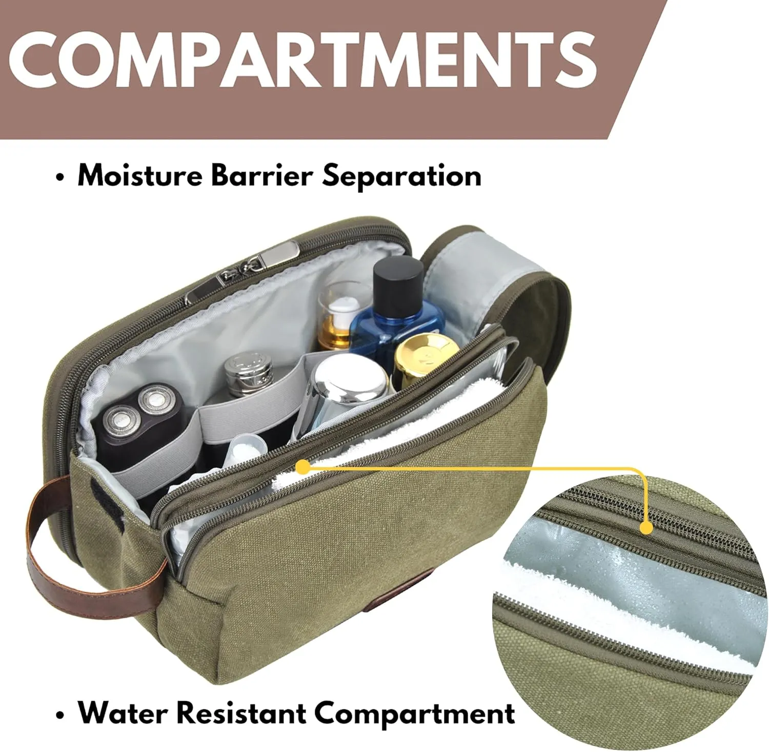 NGIL Traveling Toiletry Bag, Canvas Toiletry Organizer for Women and Men, Cosmetic Case, Skincare, Shaving Kit Organizer Traveling Toiletry Bag (Green, Medium)