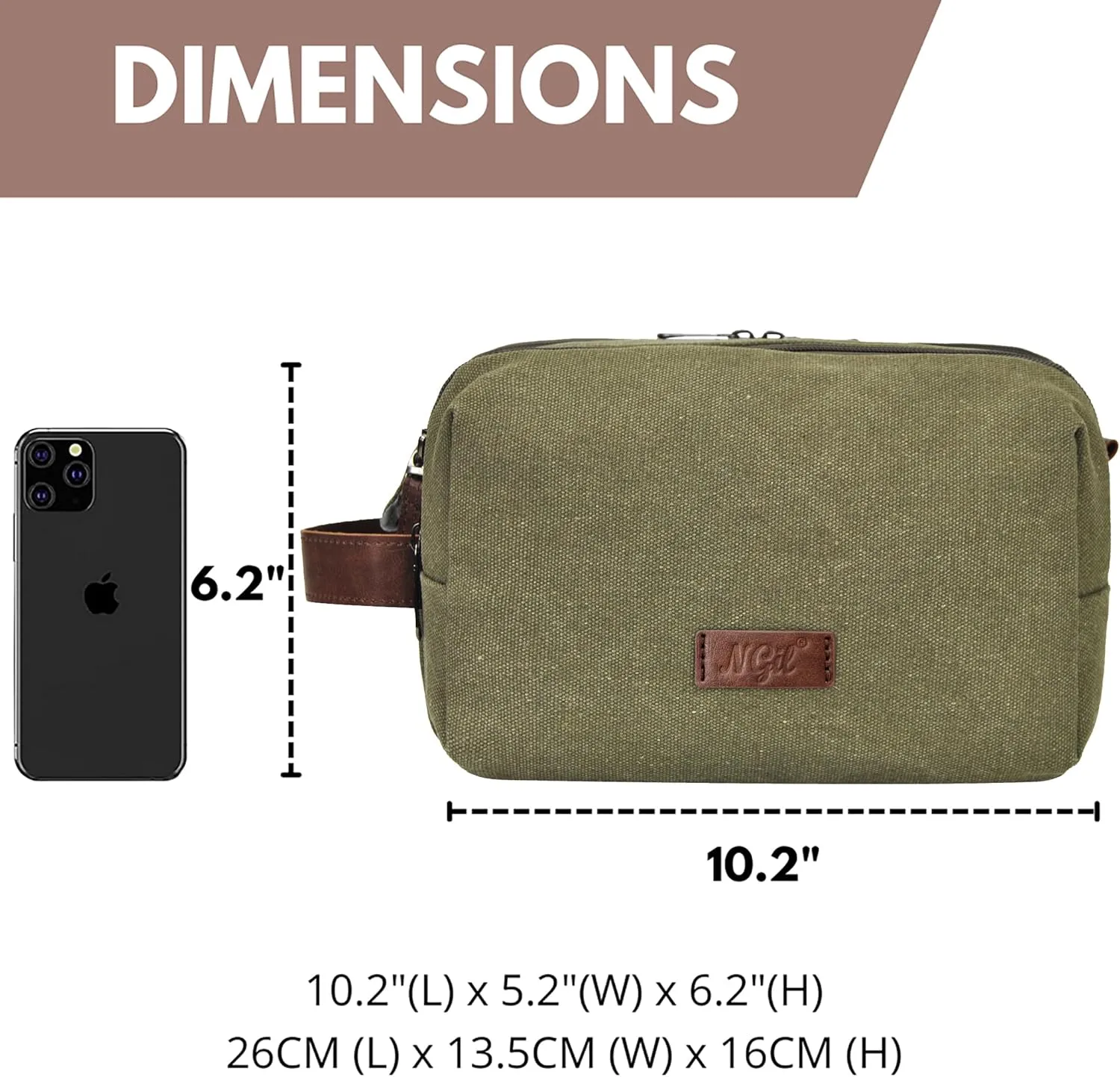 NGIL Traveling Toiletry Bag, Canvas Toiletry Organizer for Women and Men, Cosmetic Case, Skincare, Shaving Kit Organizer Traveling Toiletry Bag (Green, Medium)