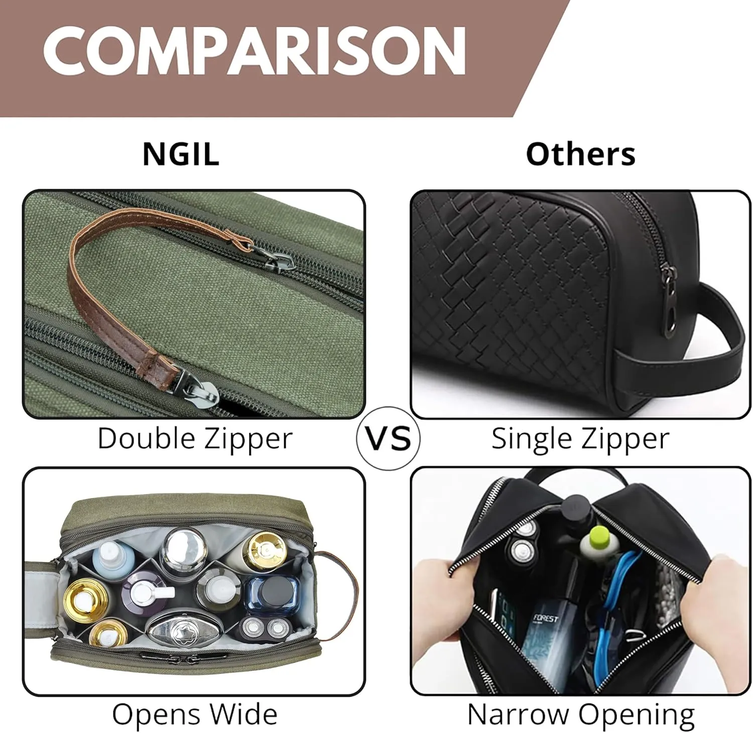 NGIL Traveling Toiletry Bag, Canvas Toiletry Organizer for Women and Men, Cosmetic Case, Skincare, Shaving Kit Organizer Traveling Toiletry Bag (Green, Medium)