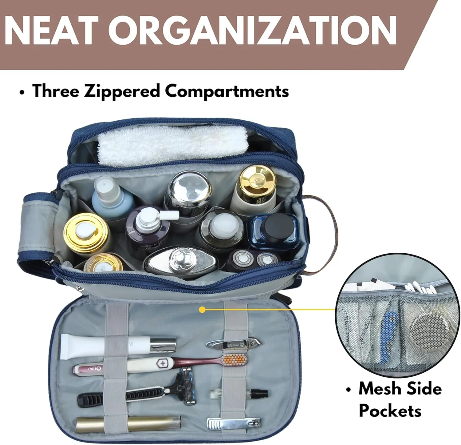 NGIL Traveling Toiletry Bag, Canvas Toiletry Organizer for Women and Men, Cosmetic Case, Skincare, Shaving Kit Organizer Traveling Toiletry Bag (Navy, Medium)