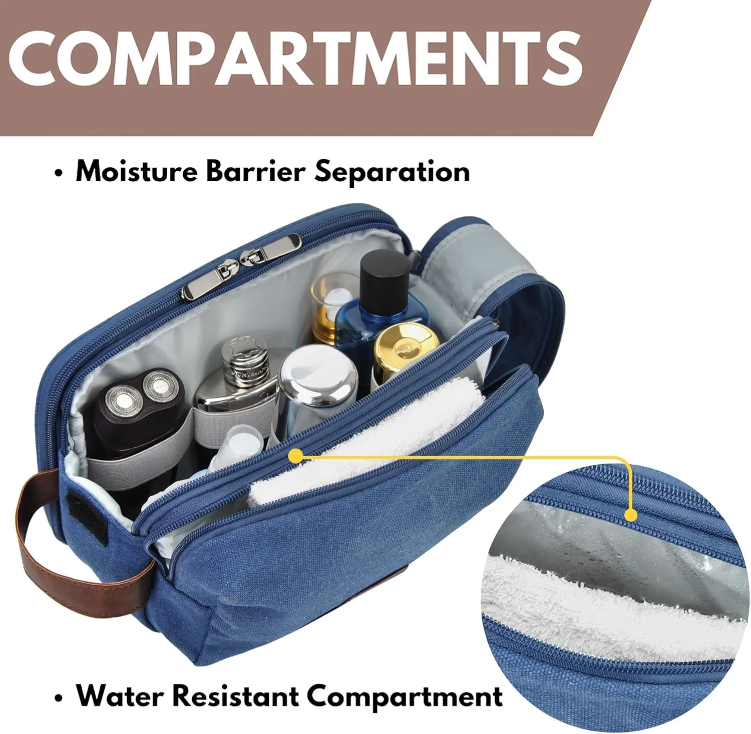 NGIL Traveling Toiletry Bag, Canvas Toiletry Organizer for Women and Men, Cosmetic Case, Skincare, Shaving Kit Organizer Traveling Toiletry Bag (Navy, Medium)
