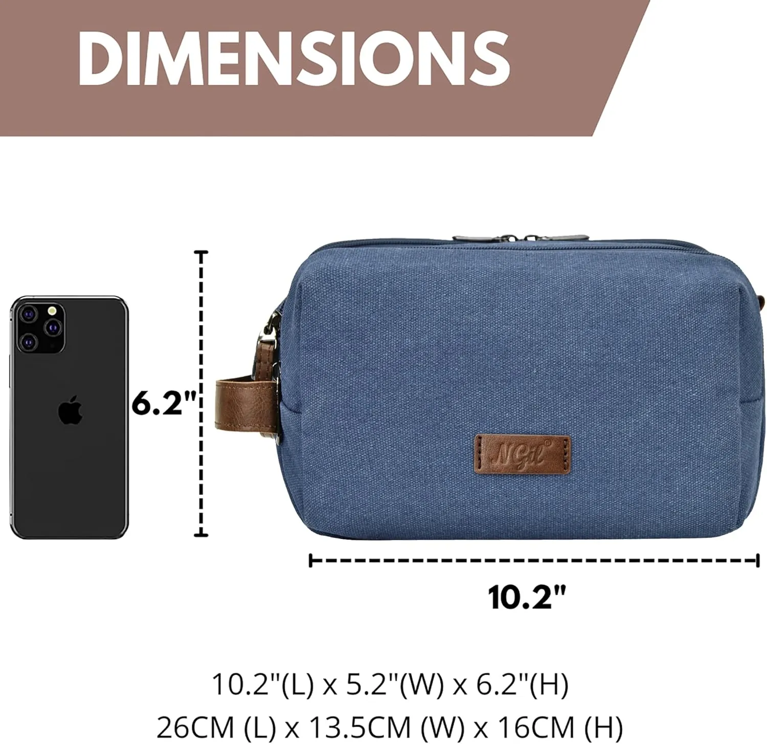 NGIL Traveling Toiletry Bag, Canvas Toiletry Organizer for Women and Men, Cosmetic Case, Skincare, Shaving Kit Organizer Traveling Toiletry Bag (Navy, Medium)