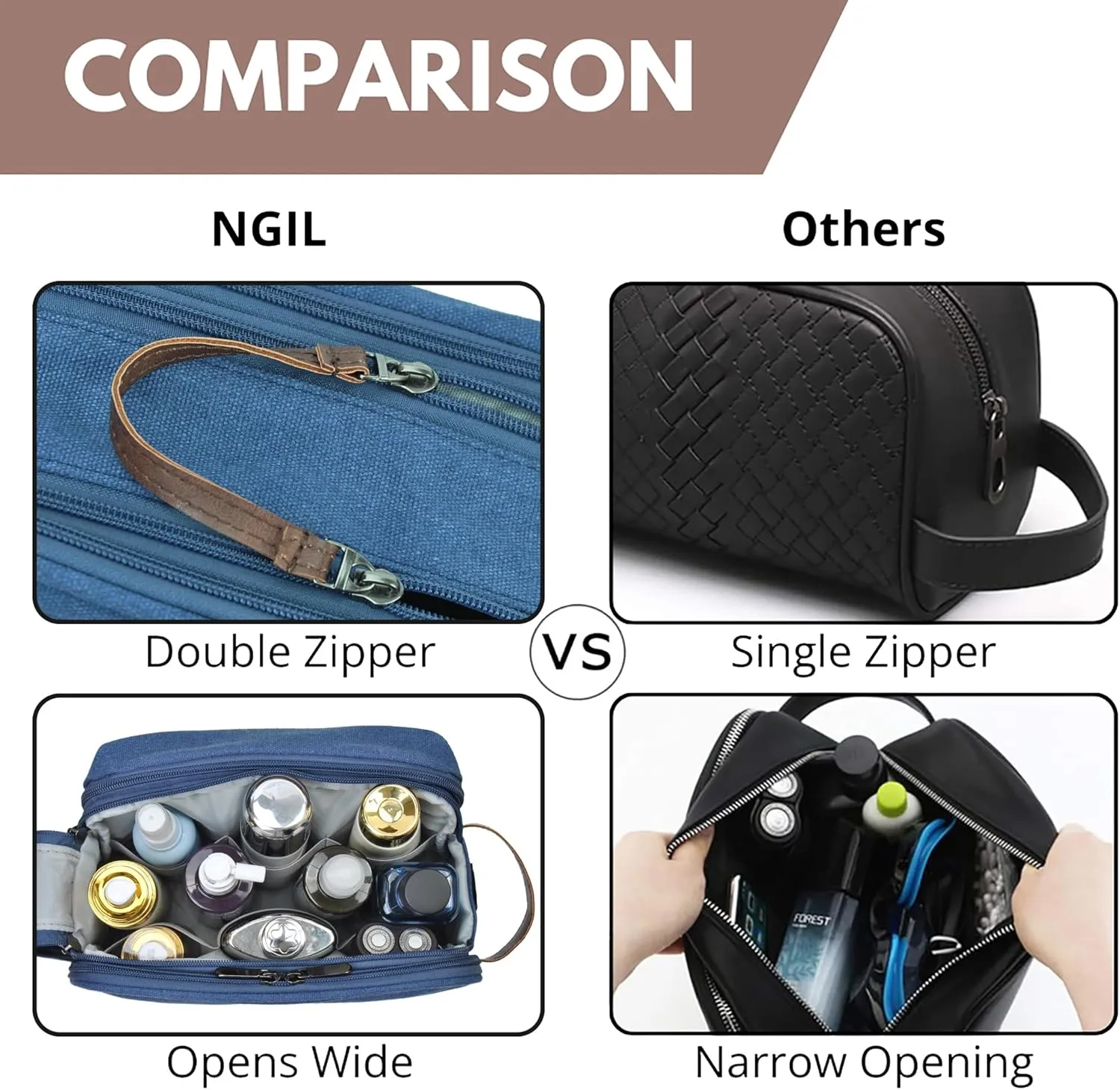 NGIL Traveling Toiletry Bag, Canvas Toiletry Organizer for Women and Men, Cosmetic Case, Skincare, Shaving Kit Organizer Traveling Toiletry Bag (Navy, Medium)
